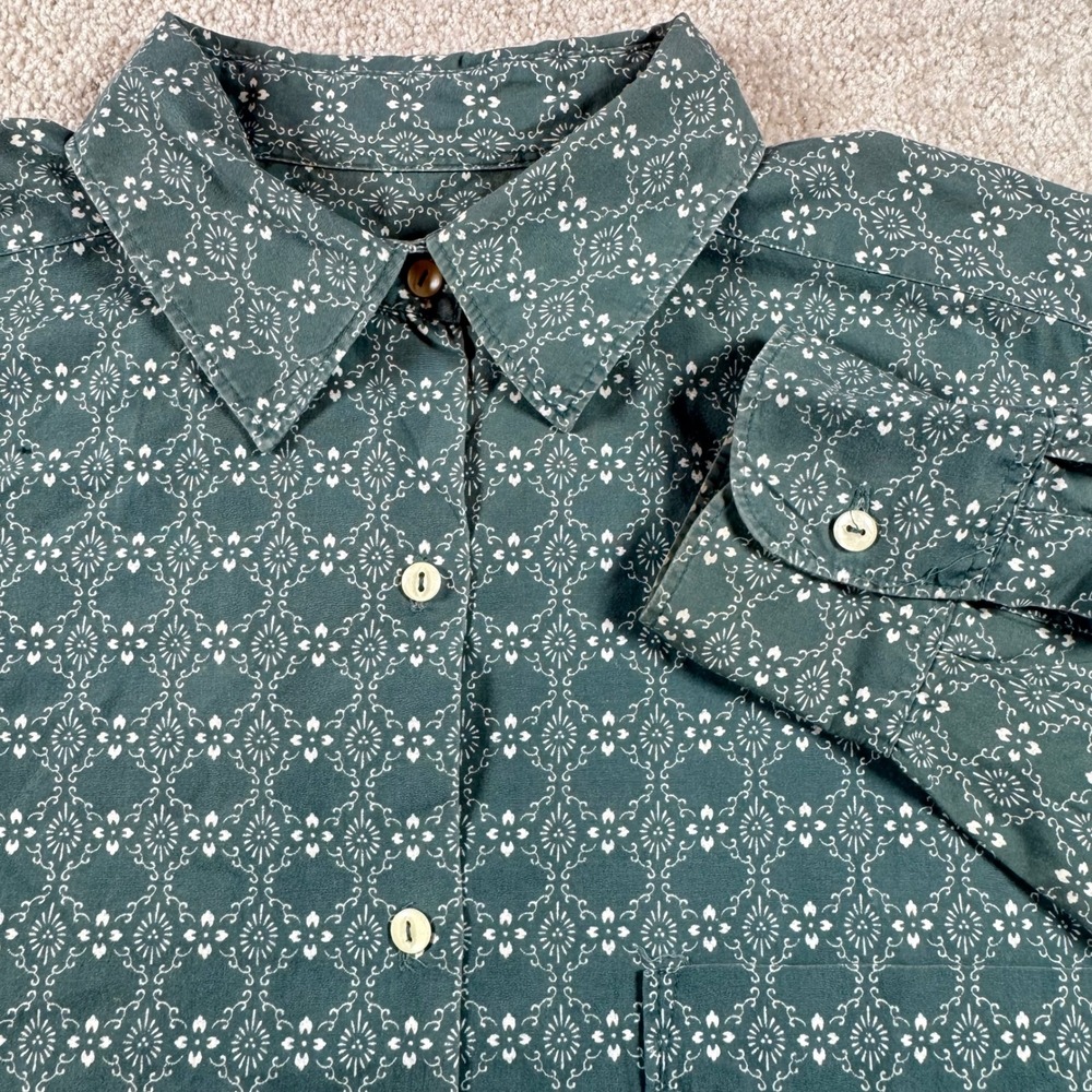 Banana Republic Mens Large Green Geometric Floral Cotton Button Down Shirt Large